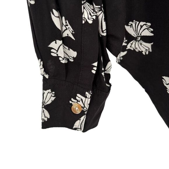 Anthropologie Maeve Emory Printed Buttondown Shirt Black/White Size 0 - Picture 10 of 12